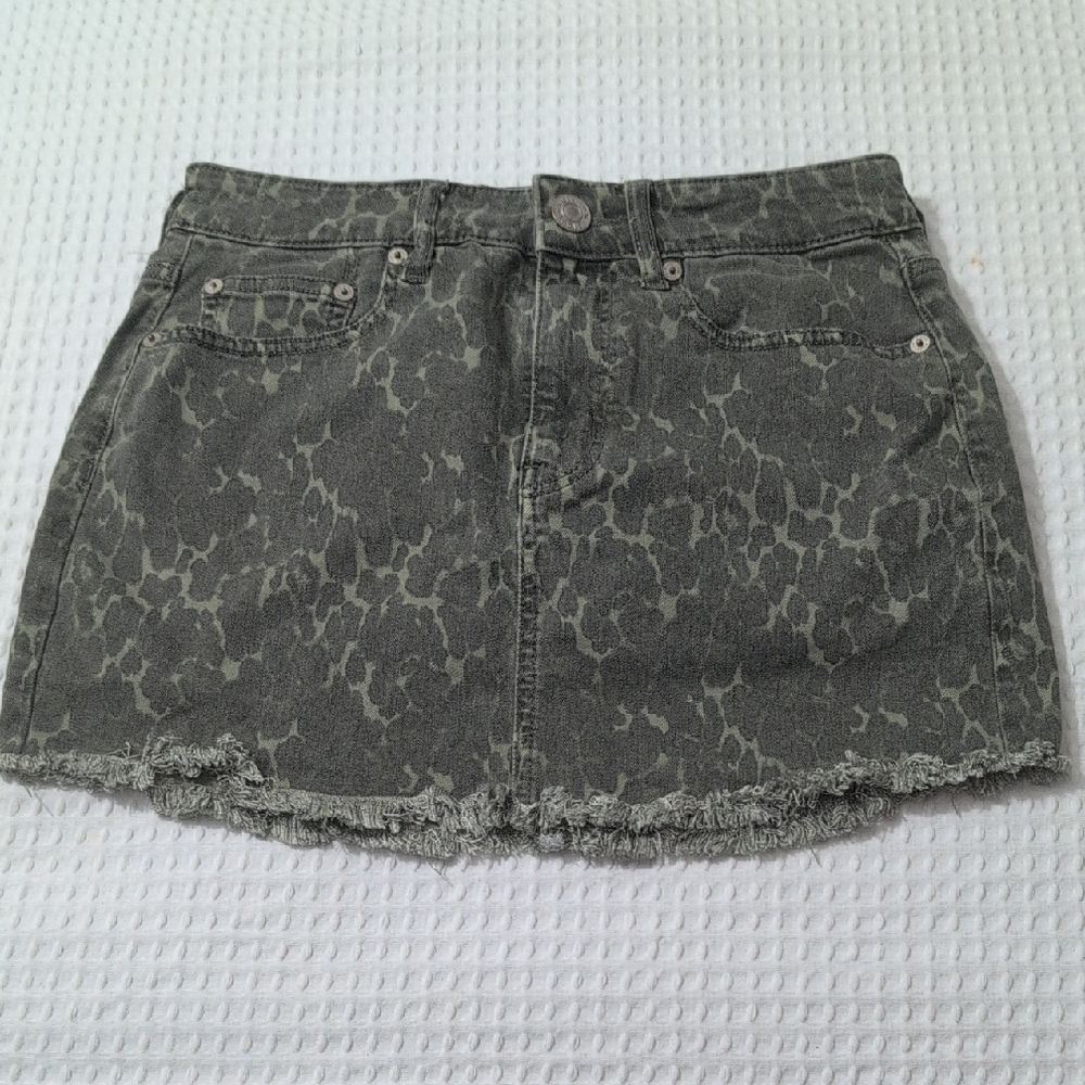 Gray Leopard Print Denim Skirt